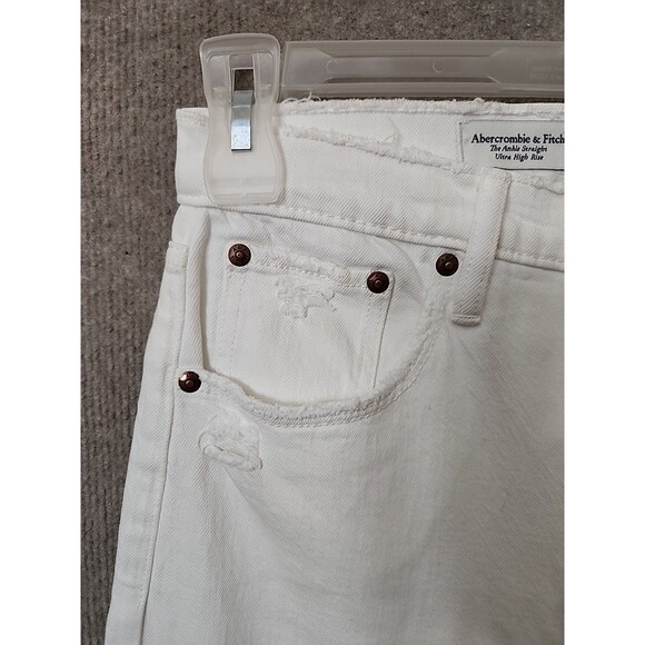 Abercrombie Fitch Ankle Straight Jeans Womens 26 2 Long White Distressed Curve - Picture 2 of 8